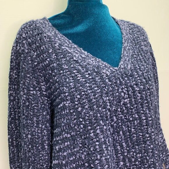 Moth Anthropologie Sweater Small Knit V Neck Pullover Blue Side Zipper Detail - Picture 3 of 12